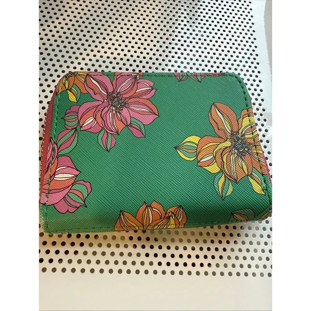 Women's Trina Turk Wallet One Size Green Pink Floral 4 X 5”